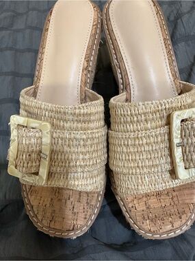 Woven Slide Sandals with Buckle - Natural
